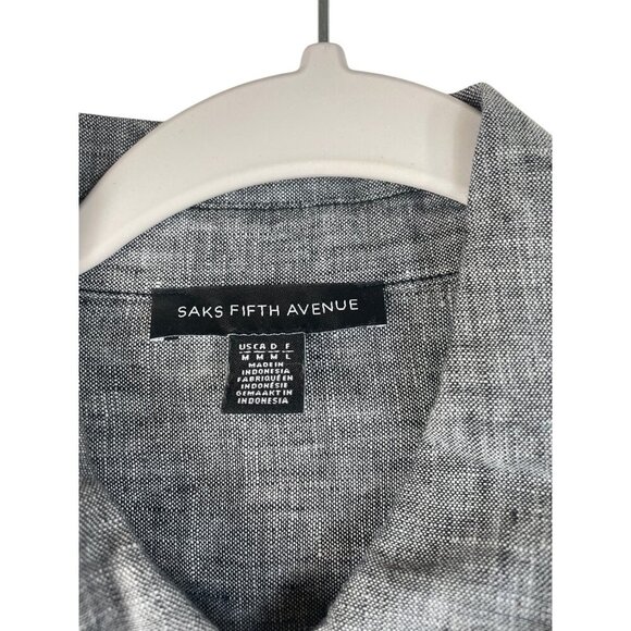 Saks Fifth Avenue Gray Linen Long Shirt Dress Pockets Midi M - Picture 4 of 10
